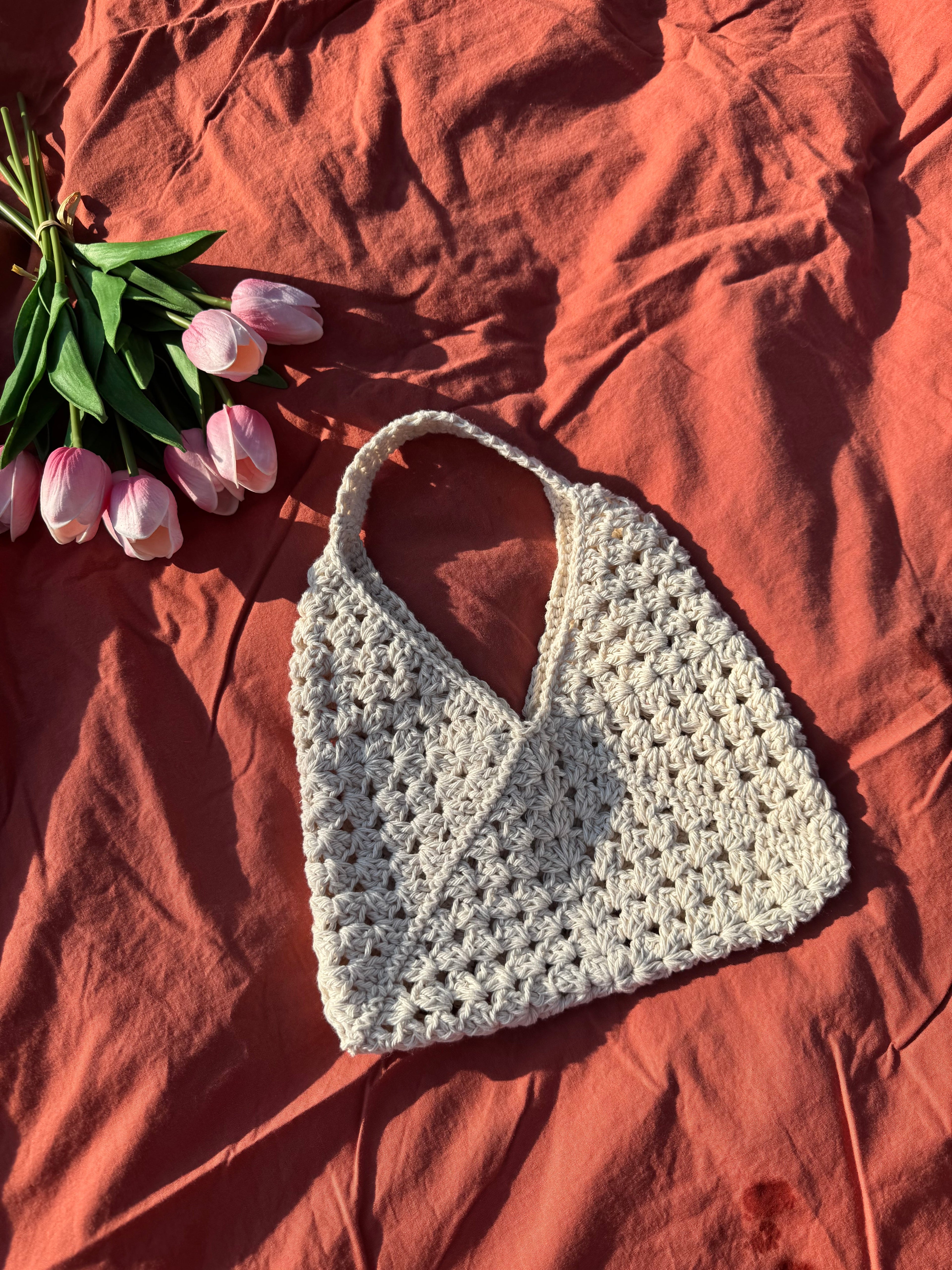 Sac en crochet - Crème Aux Tissus Fleuris
