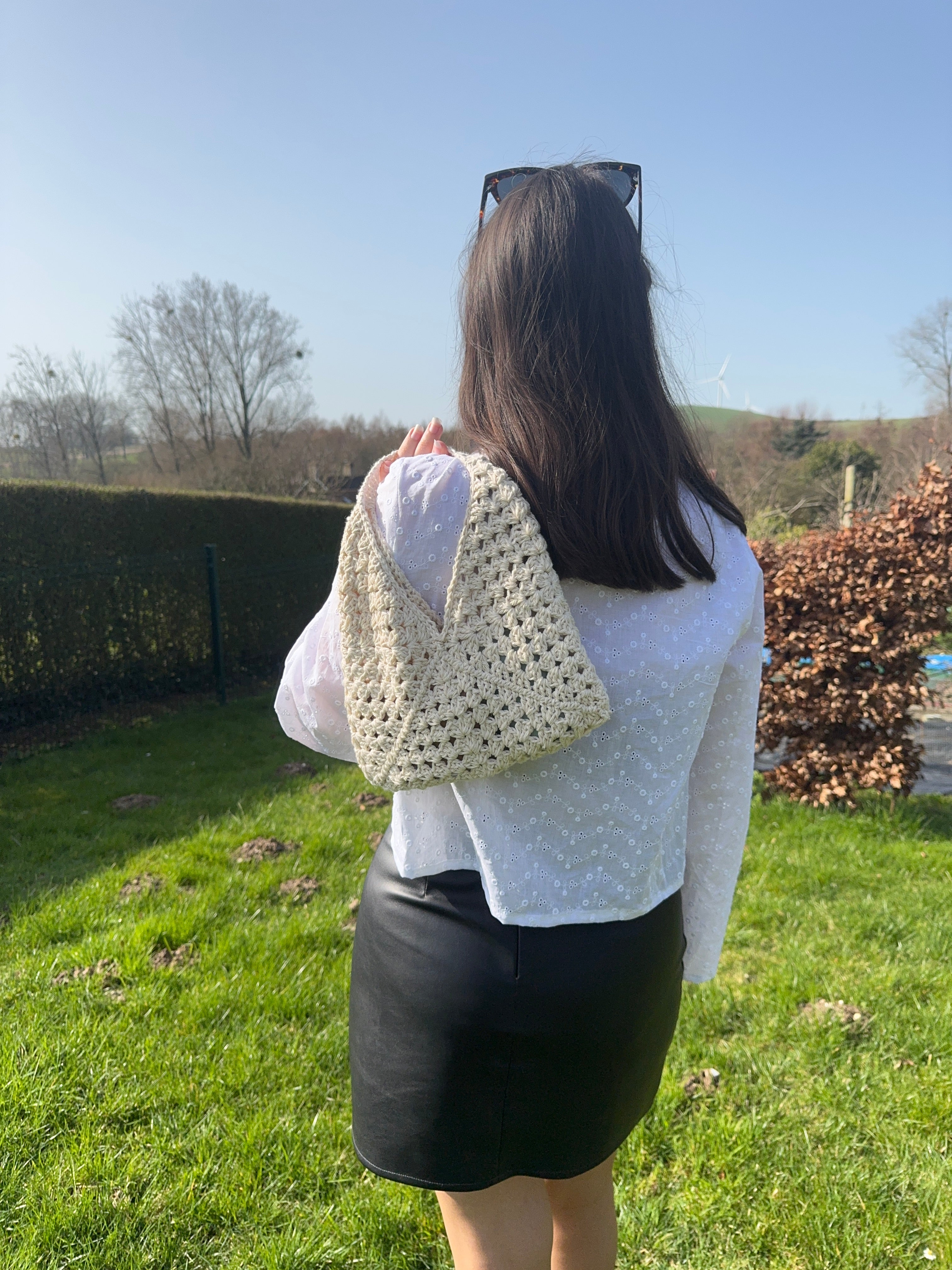 Sac en crochet - Crème Aux Tissus Fleuris