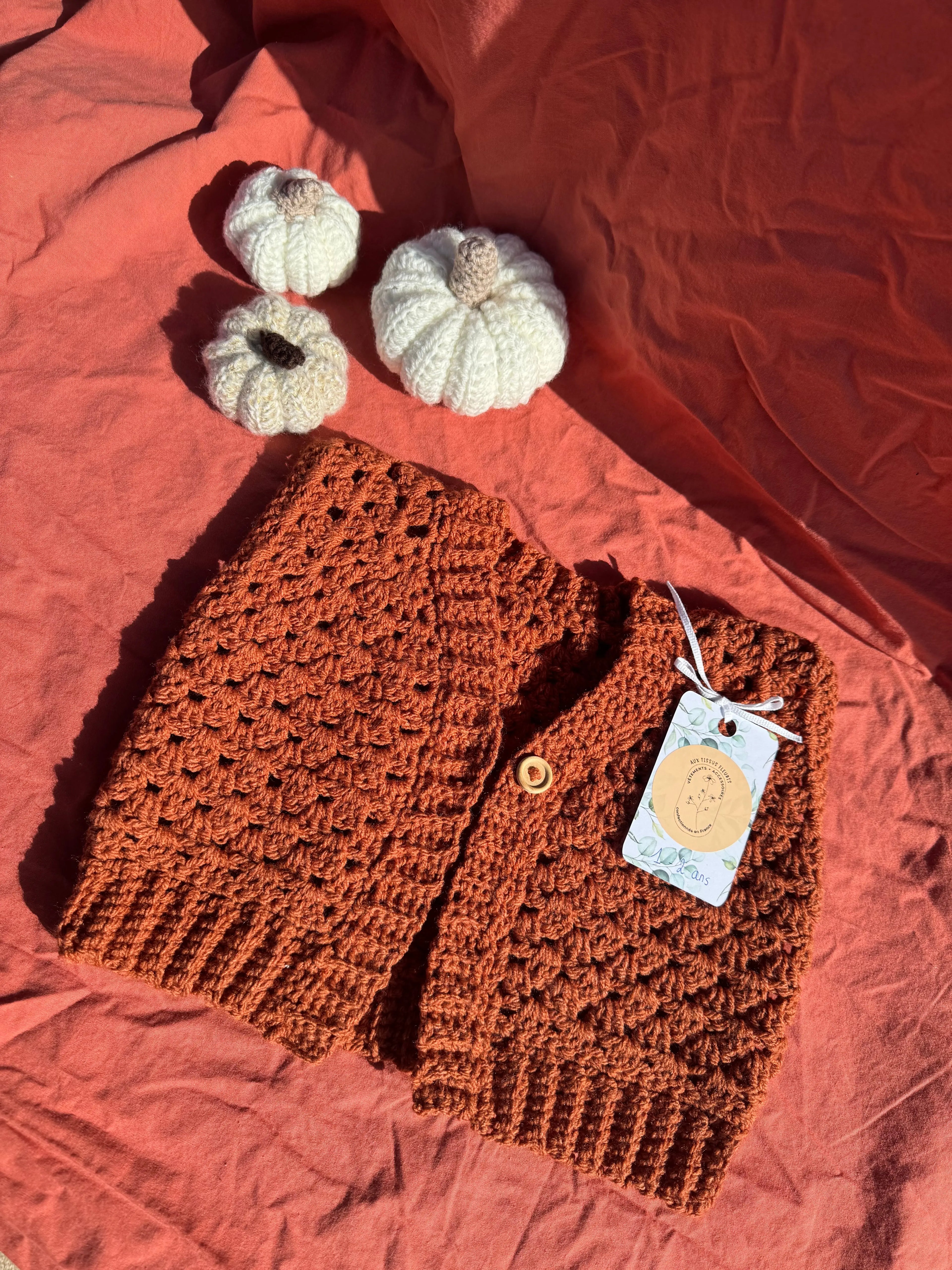 Gilet en crochet - Marron - 1-2 ans Aux Tissus Fleuris