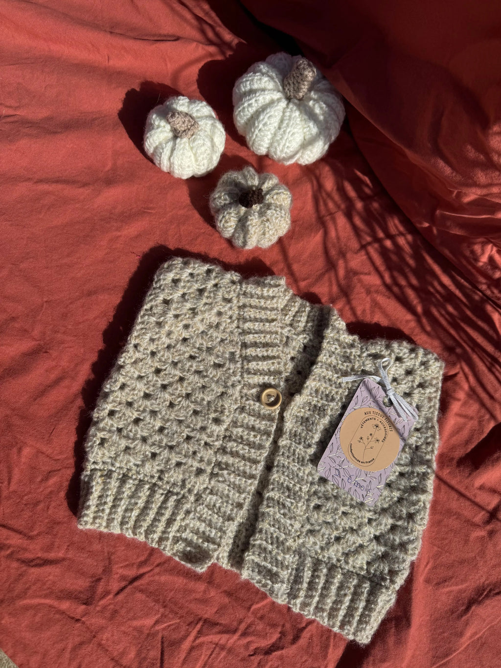 Gilet en crochet - Beige à paillettes - 0-6 mois Aux Tissus Fleuris