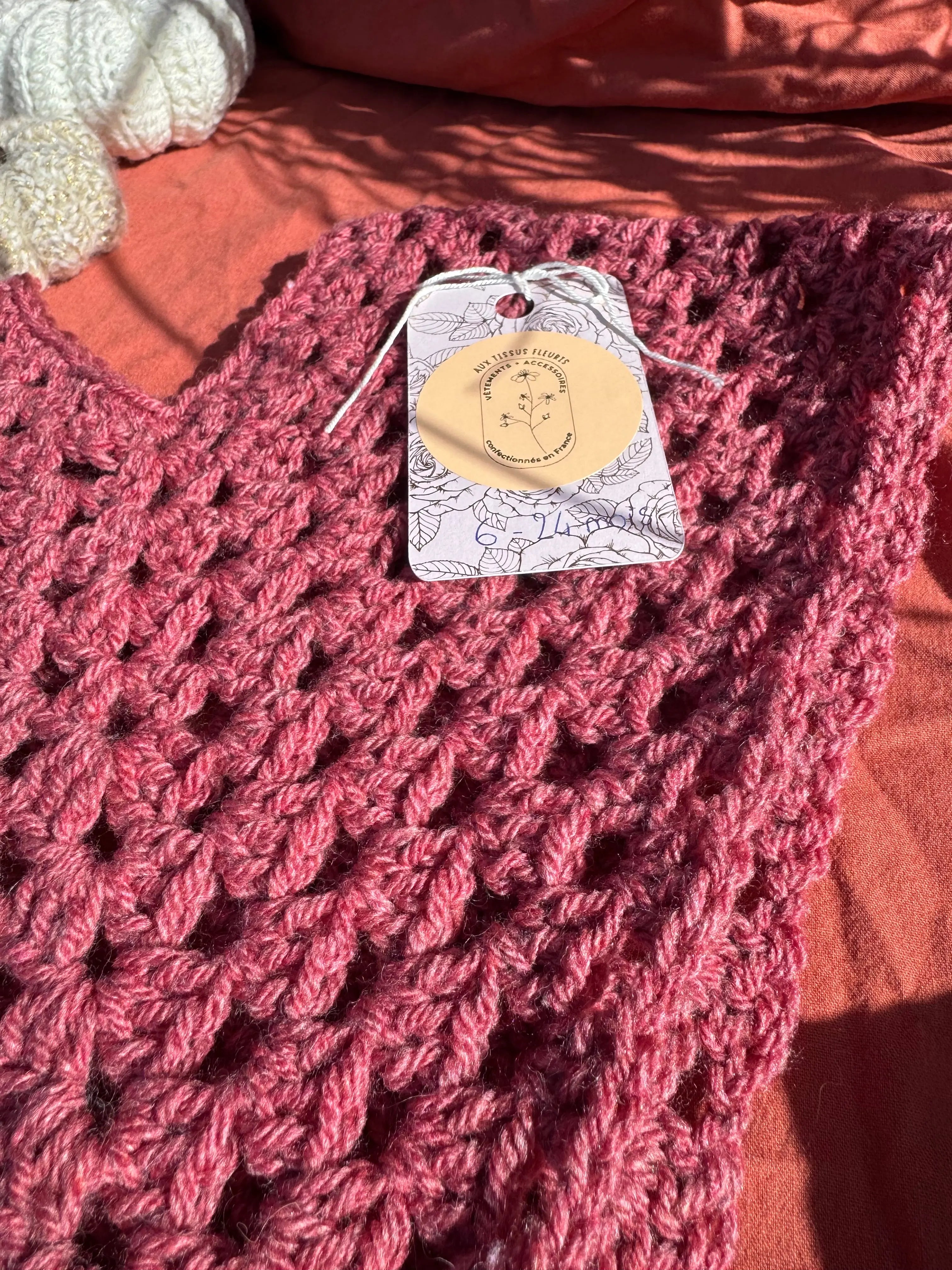 Poncho - rouge/rose 6-24 mois Aux Tissus Fleuris