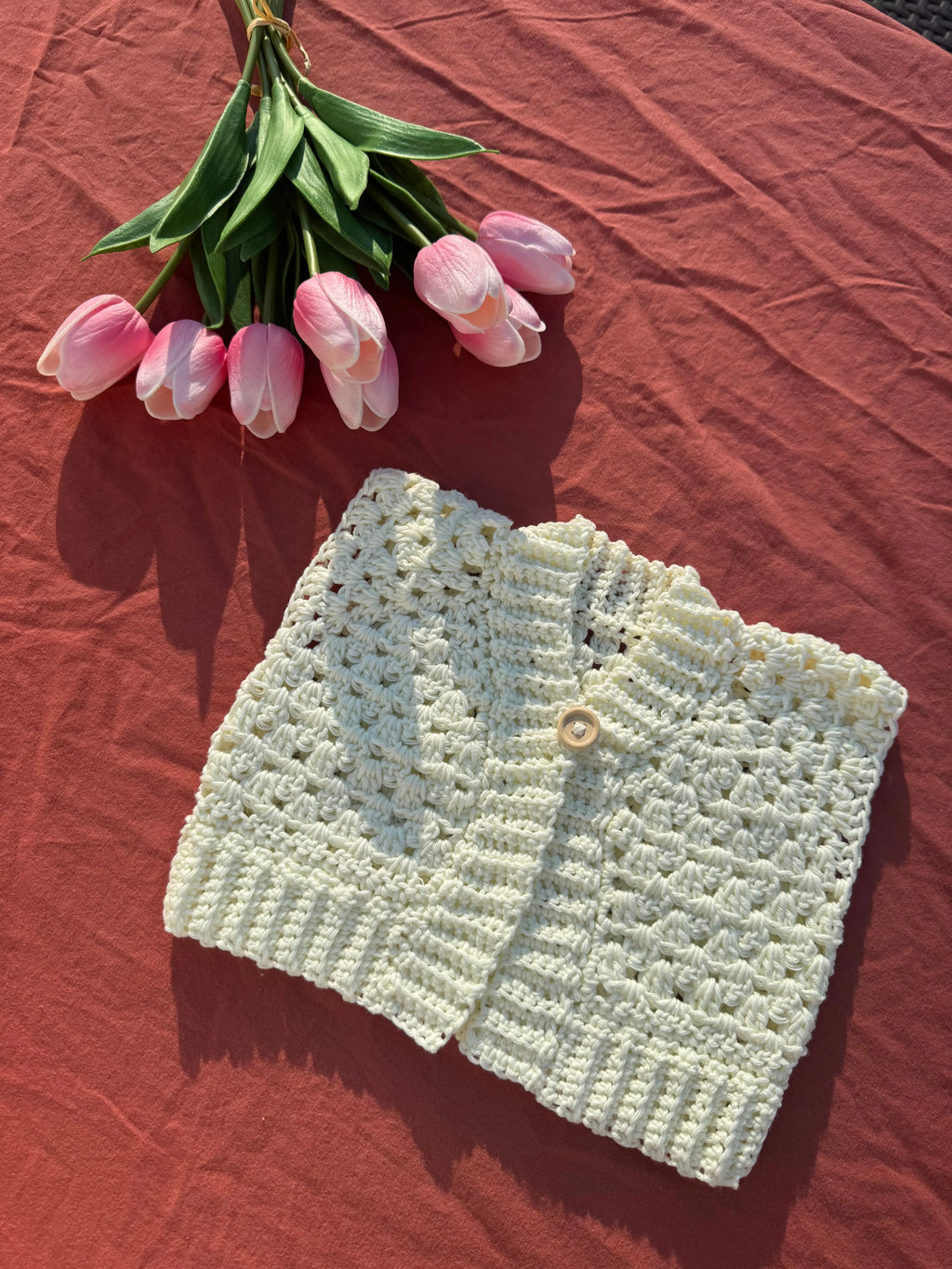 Gilet en crochet - Vanille - 0-3 mois Aux Tissus Fleuris