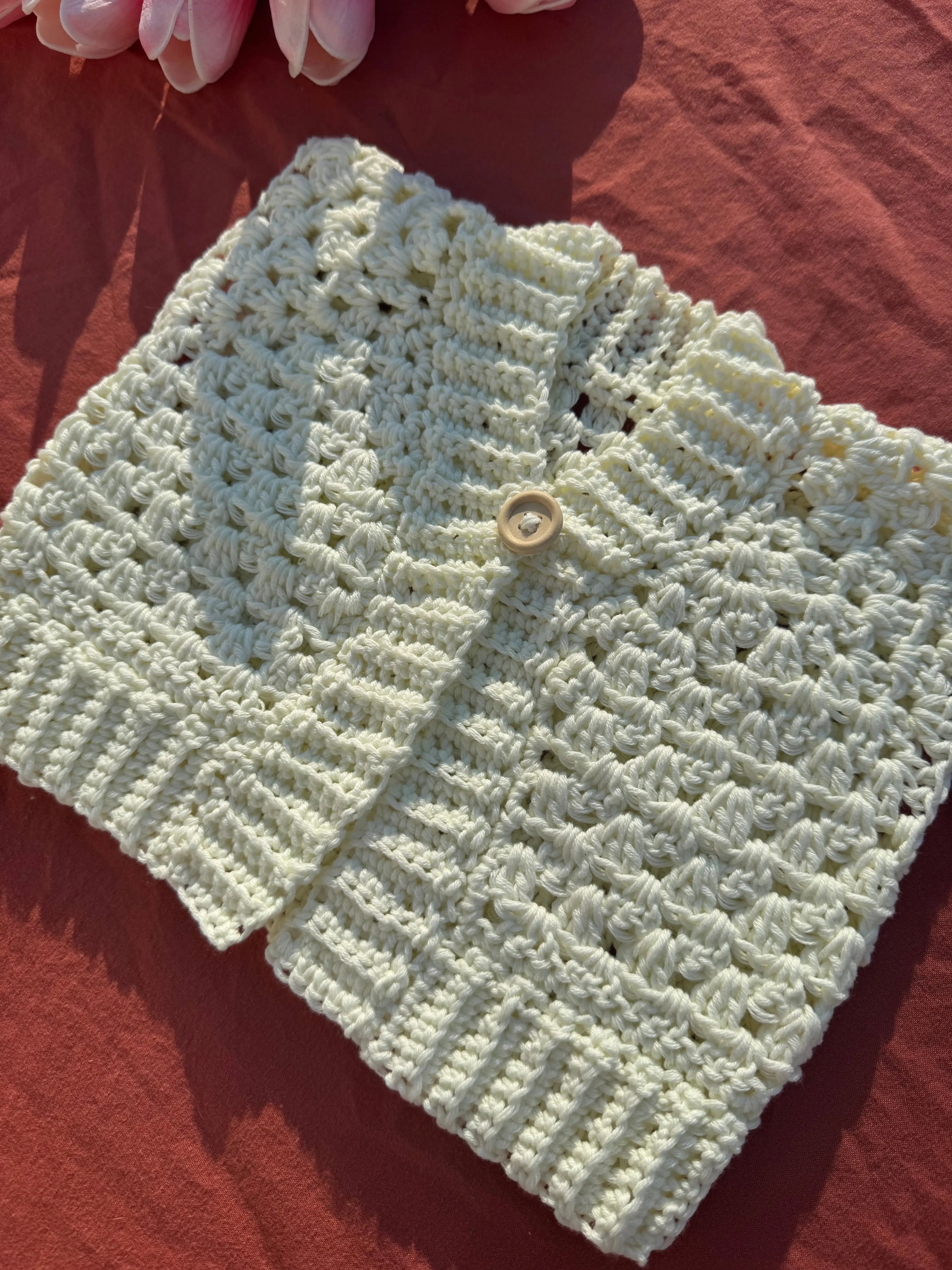 Gilet en crochet - Vanille - 0-3 mois Aux Tissus Fleuris