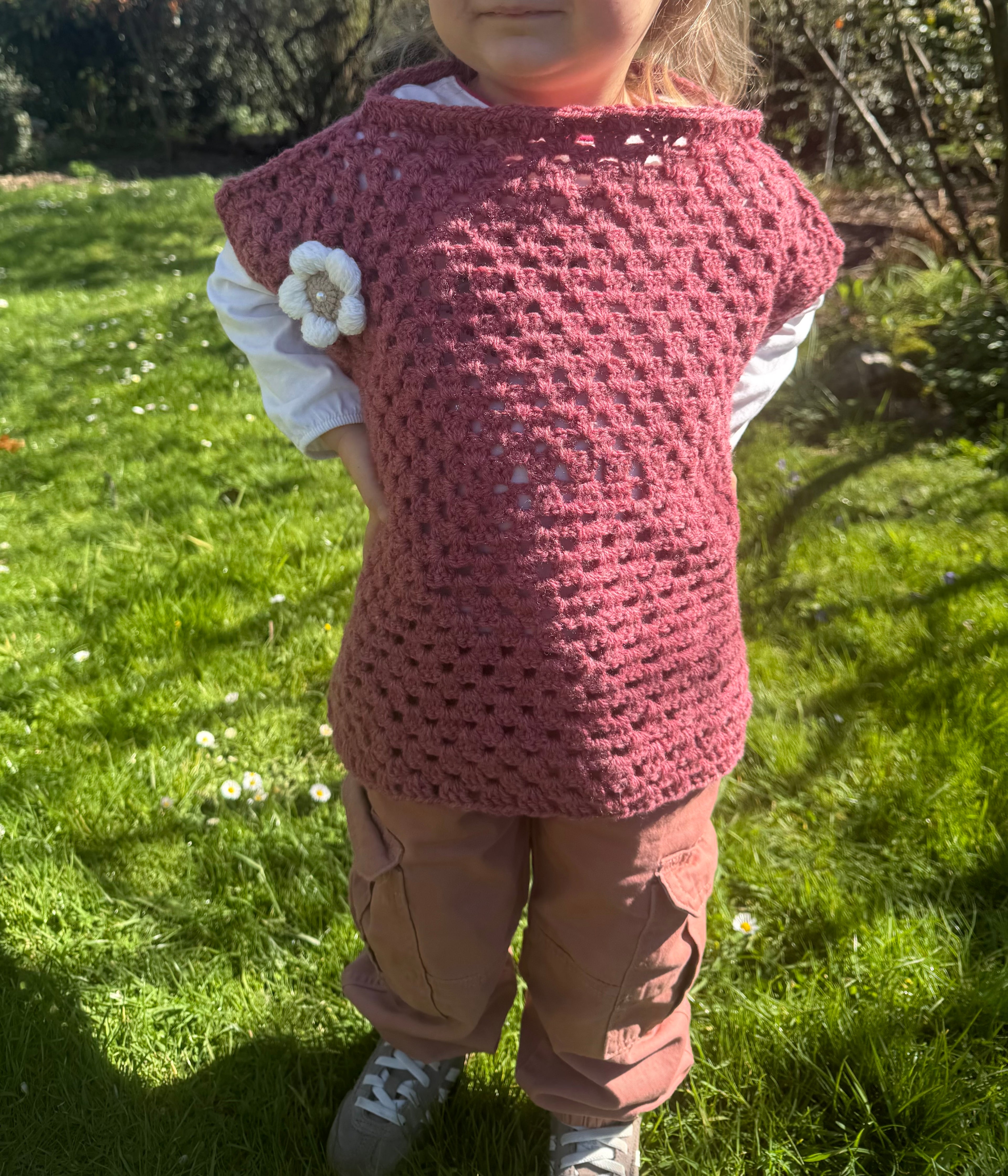 Poncho - rouge/rose 2-3 ans Aux Tissus Fleuris