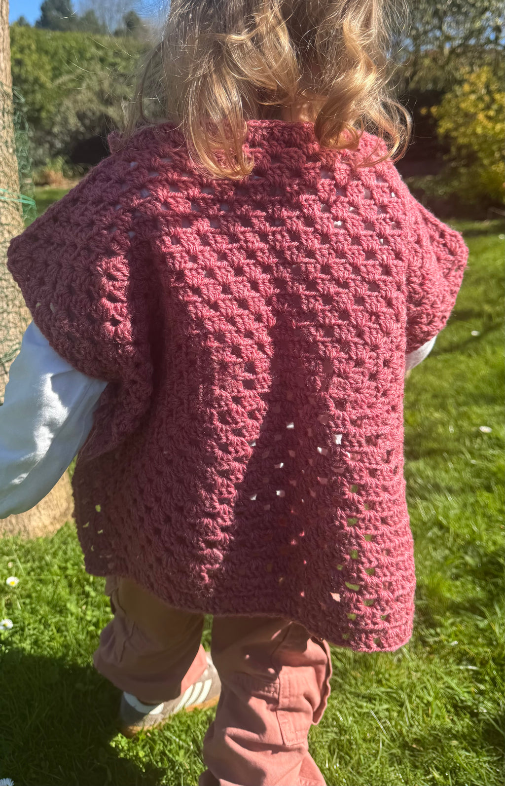 Poncho - rouge/rose 2-3 ans Aux Tissus Fleuris