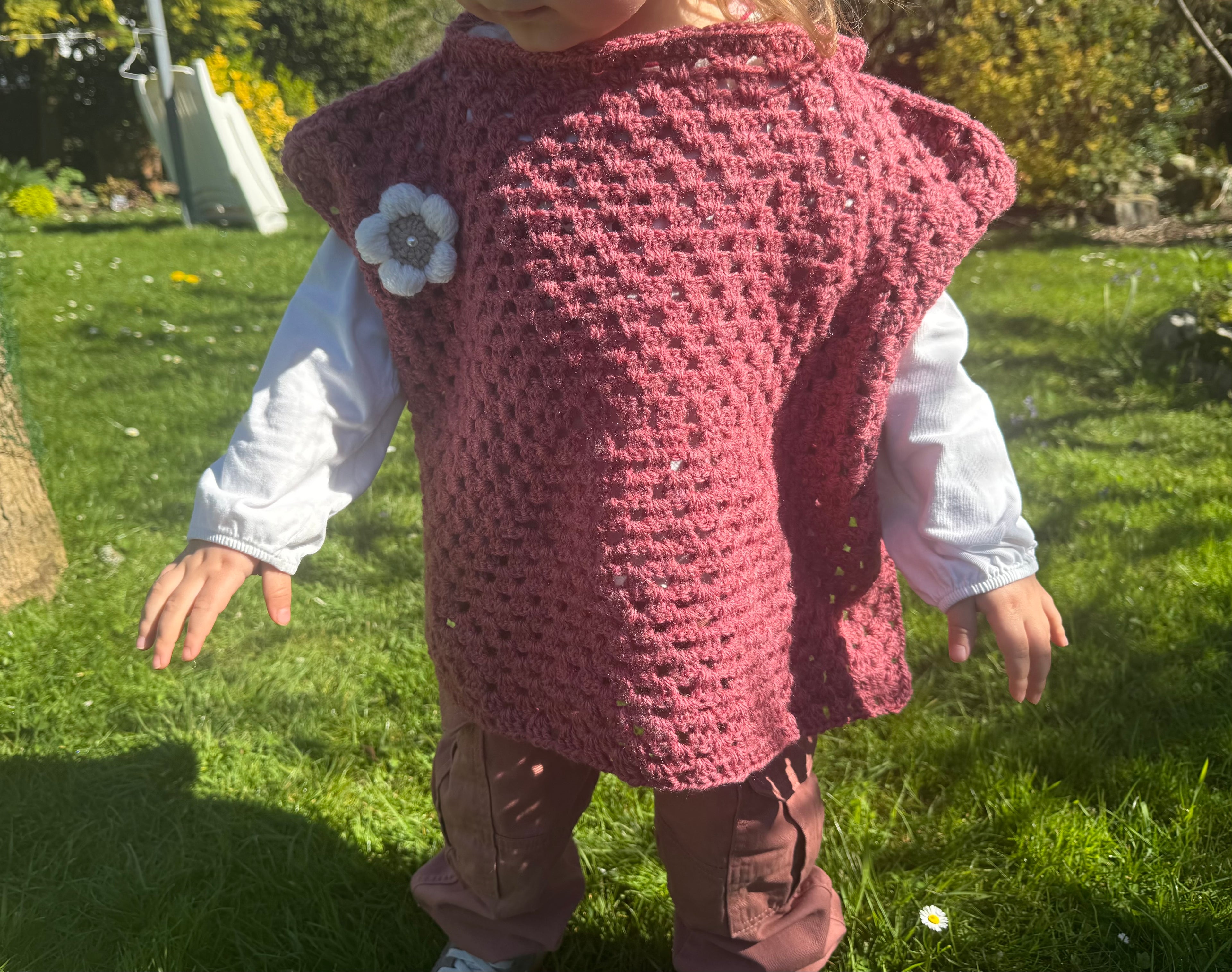 Poncho - rouge/rose 2-3 ans Aux Tissus Fleuris